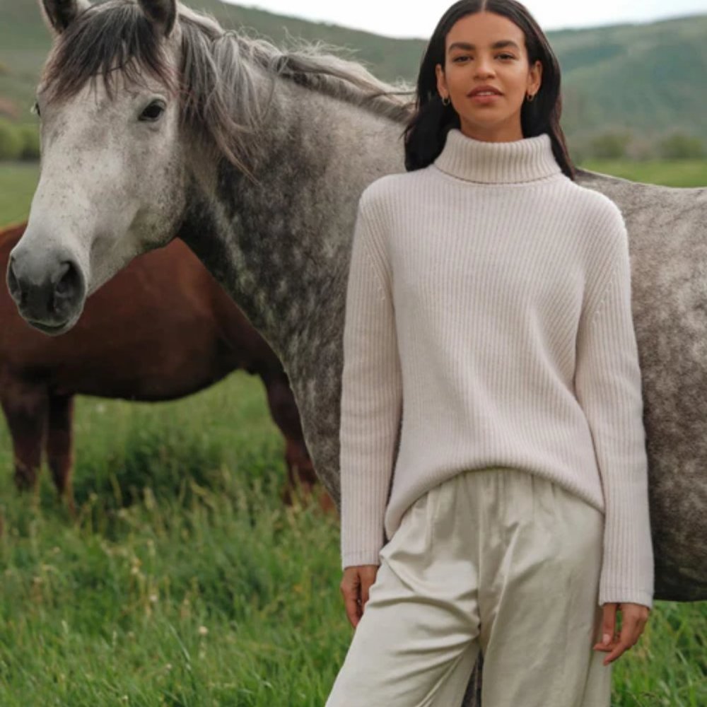 JENNI KAYNE IVORY CASHMERE TURTLENECK SWEATER Size Extra Small